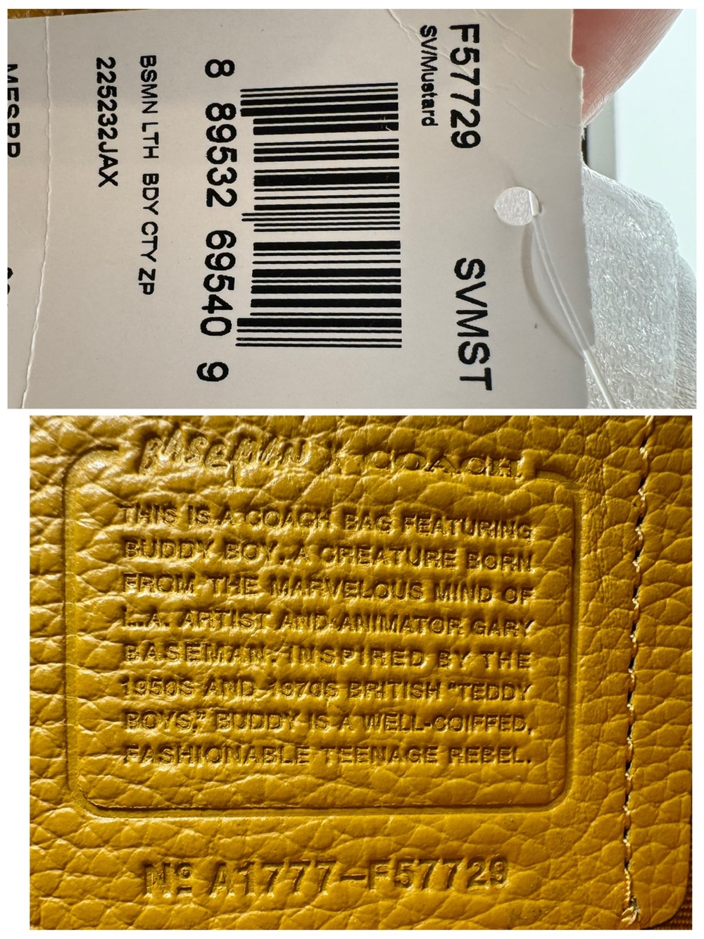 Coach Baseman Buddy Boy Mustard Yellow Leather Tote Bag Keychain And Wallet NWT - Picture 11 of 16